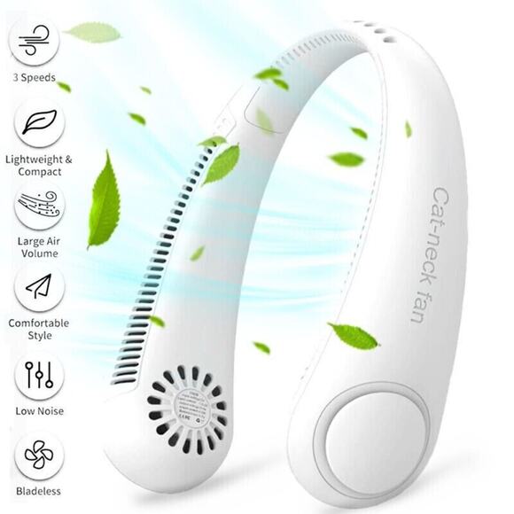 Portable Bladeless Personal Neck Cooler Rechargeable Neck Hanging Fan White New - Picture 2 of 9